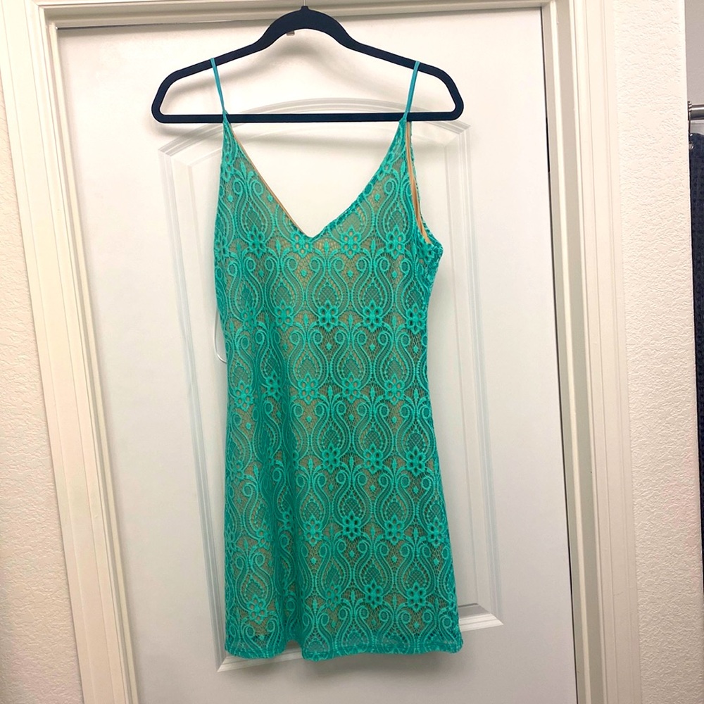 Green crochet dress size medium skinny straps
